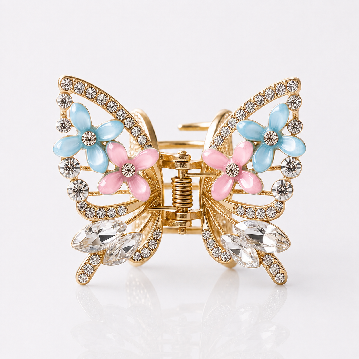 TITLIYA Korean Pink & Blue Butterfly Claw Hair Clip – Anti-Tarnish Floral Design