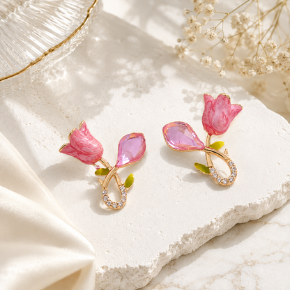 TITLIYA Korean Pink Tulip Anti-Tarnish Drop Earrings