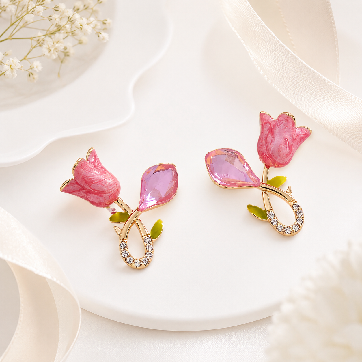 TITLIYA Korean Pink Tulip Anti-Tarnish Drop Earrings