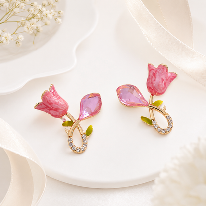 TITLIYA Korean Pink Tulip Anti-Tarnish Drop Earrings