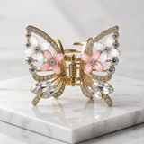 TITLIYA Korean Pink & White Butterfly Claw Hair Clip – Anti-Tarnish Floral Design