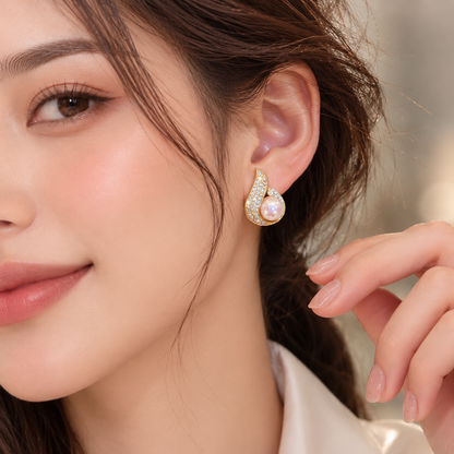 TITLIYA Korean Round Pearl Crystal Earrings