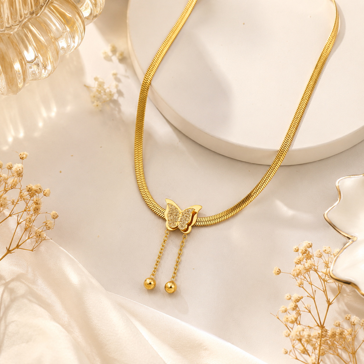 TITLIYA Korean Style Gold Butterfly Pendant Snake Chain Necklace for Women