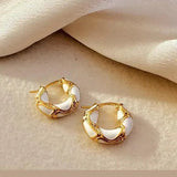 TITLIYA Korean White Enamel Anti-Tarnish Gold Hoop Earrings for Women
