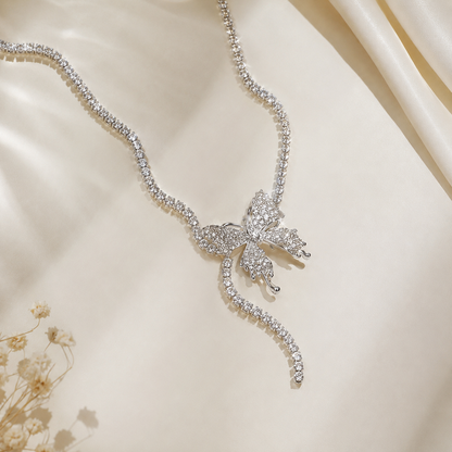 TITLIYA Korean Style Silver Crystal Butterfly Pendant Necklace for Women
