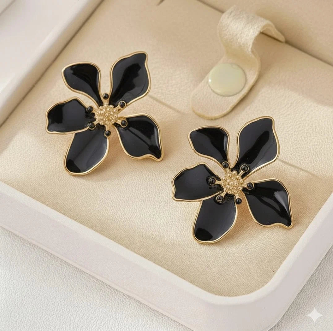 TITLIYA Korean Earrings Combo Set of 3 – Black Floral, Pearl & Crystal Designs