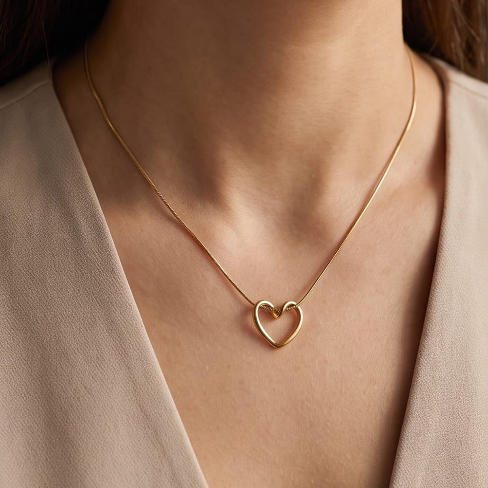 Korean Anti-Tarnish Gold Heart Pendant Necklace | Minimal Korean Jewellery