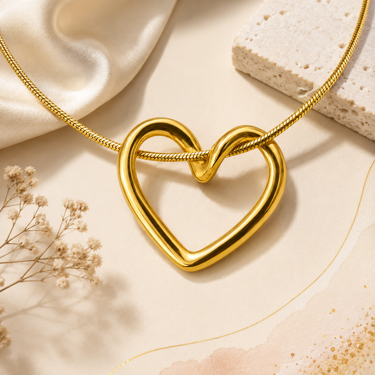 Korean Anti-Tarnish Gold Heart Pendant Necklace | Minimal Korean Jewellery