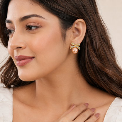 TITLIYA Korean Pearl Earrings Combo Set of 3 – Anti-Tarnish Bow & Crystal Earrings