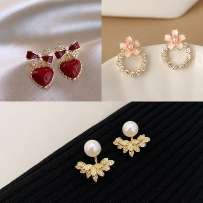 TITLIYA Korean Earrings Combo Set of 3 – Anti-Tarnish Pearl, Heart & Floral Earrings