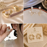 TITLIYA Korean Earrings Combo Set of 4 – Anti-Tarnish Pearl, Crystal & Floral Earrings