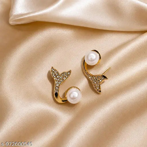 TITLIYA Korean Mermaid Pearl Anti-Tarnish Gold Stud Earrings