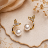 TITLIYA Korean Mermaid Pearl Anti-Tarnish Gold Stud Earrings