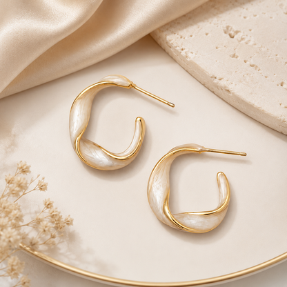 TITLIYA Korean White Hoop Anti-Tarnish Earrings