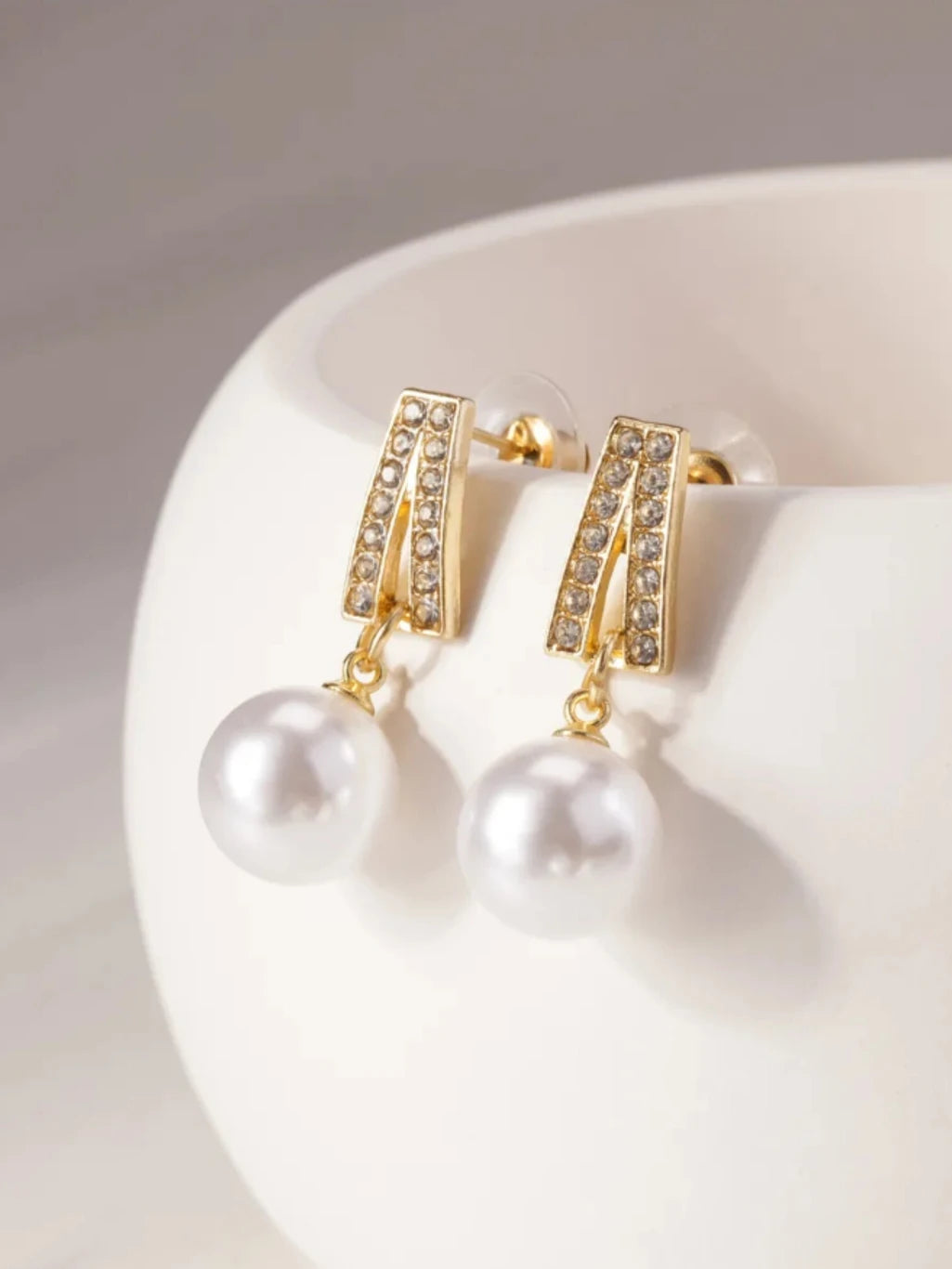 TITLIYA Korean Style Pearl & Crystal Gold Drop Earrings for Women | Elegant Rhinestone Statement Earrings