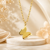 TITLIYA Korean Style Gold Butterfly Pendant Necklace for Women | Sparkling Butterfly Charm Necklace with Oval Link Chain | Anti-Tarnish Fashion Jewellery