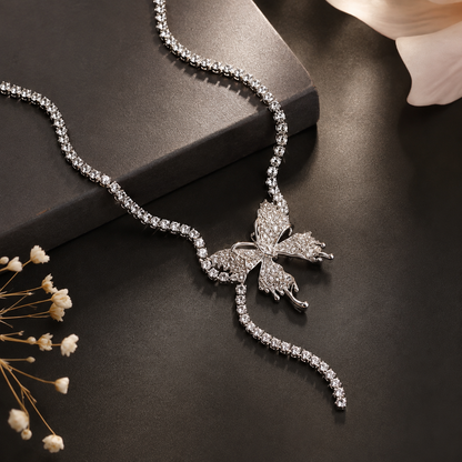 TITLIYA Korean Style Silver Crystal Butterfly Pendant Necklace for Women
