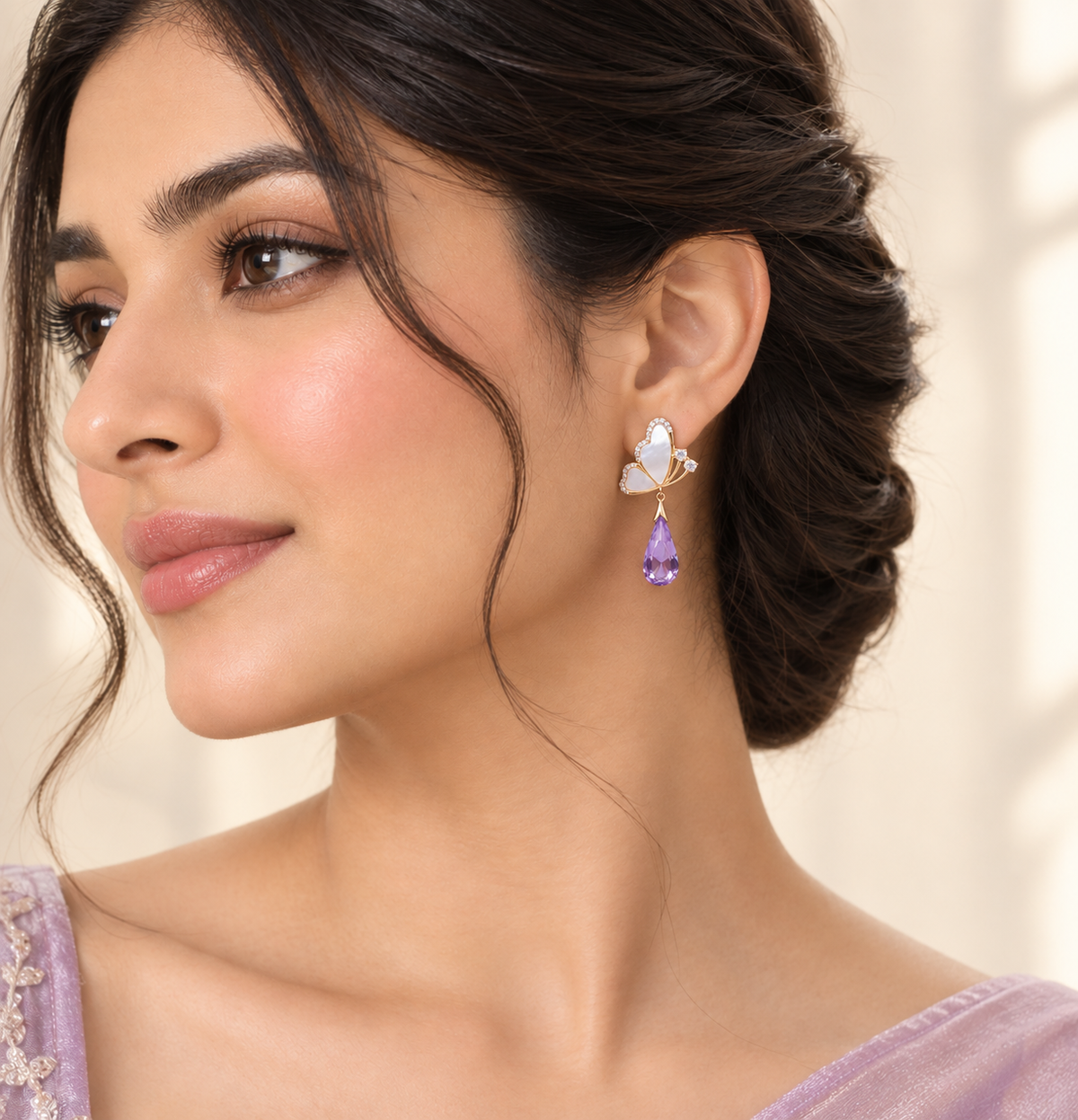 TITLIYA Butterfly Earring with Purple Crystal Korean-Style Earrings