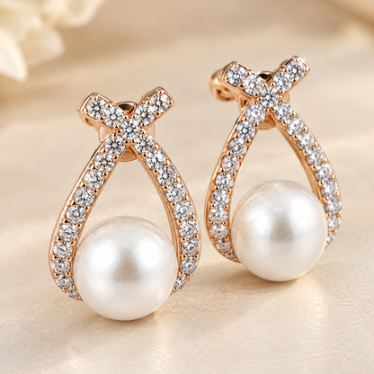 TITLIYA Korean Double Cross Diamond Earrings