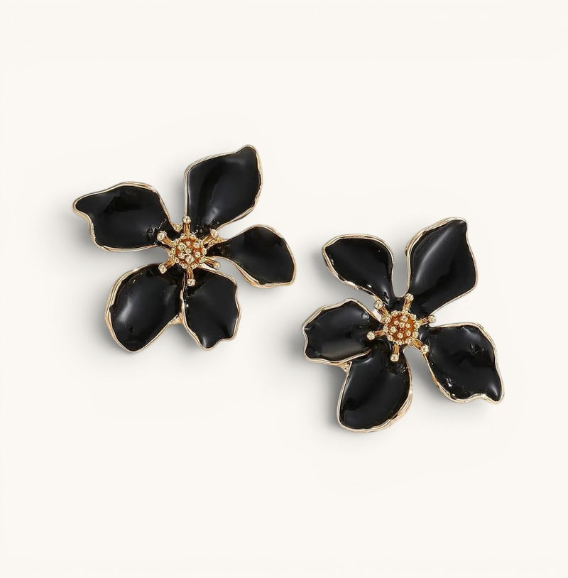 Black Flower Earring Big