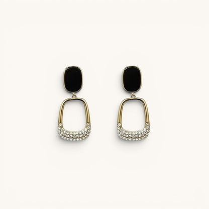 TITLIYA black and gold Korean drop earrings featuring a geometric design with sparkling crystals for elegant wear.