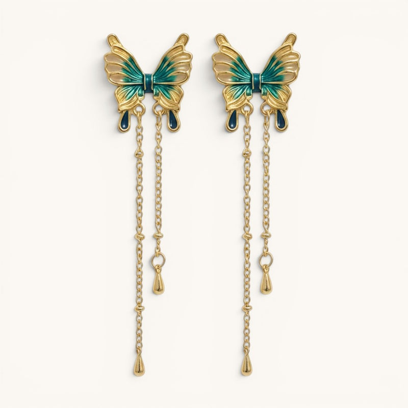 Blue Butterfly Drop Earrings (Ocean Hue)