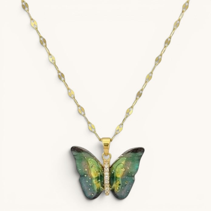 Vibrant Blue Winged Butterfly Necklace