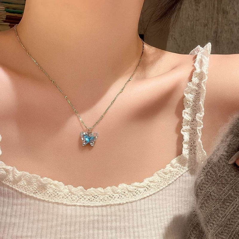 TITLIYA Korean Blue Butterfly Pendant Necklace