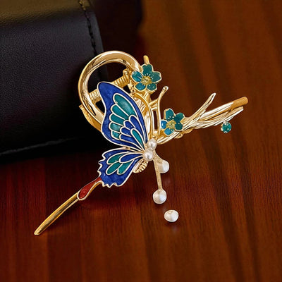 Blue Enamel Butterfly Hair Grip – Non-Slip Metal Design