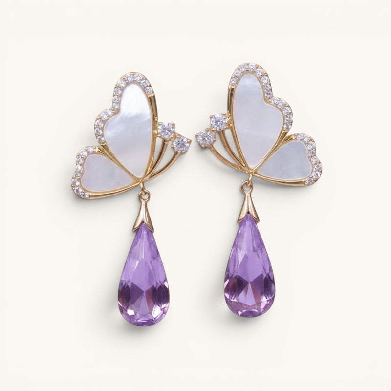 Butterfly Earring with Purple Crystal Korean-Style Earrings