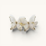 TITLIYA white fabric butterfly earrings with gold-tone trim and crystal accents for a romantic Korean style look.