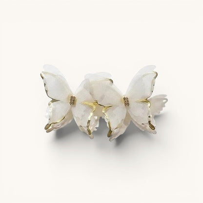 TITLIYA white fabric butterfly earrings with gold-tone trim and crystal accents for a romantic Korean style look.