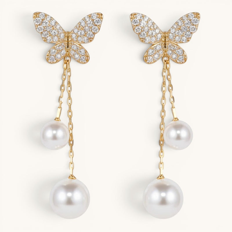 Butterfly Earrings with Pearl Drop Korean Design