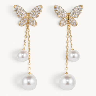 Butterfly Earrings with Pearl Drop Korean Design