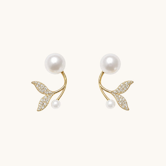 TITLIYA gold-tone butterfly earrings with white pearls and sparkling crystal accents for elegant daily wear.