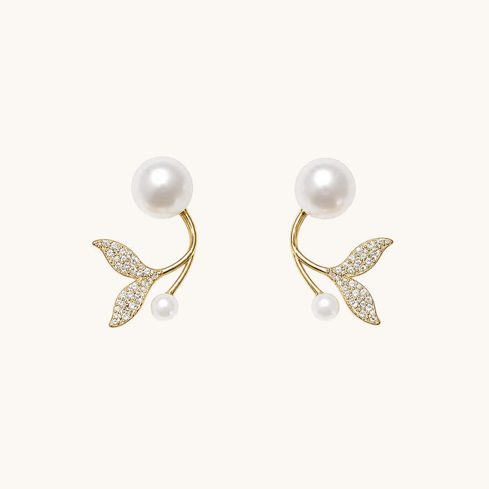 TITLIYA gold-tone butterfly earrings with white pearls and sparkling crystal accents for elegant daily wear.