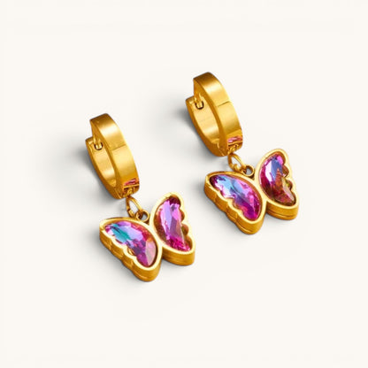 TITLIYA gold-plated hoop earrings featuring iridescent butterfly-shaped stones for elegant daily wear.