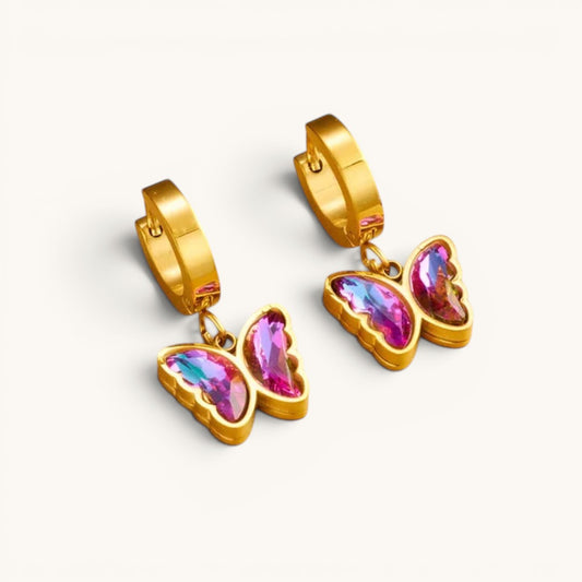 TITLIYA gold-plated hoop earrings featuring iridescent butterfly-shaped stones for elegant daily wear.