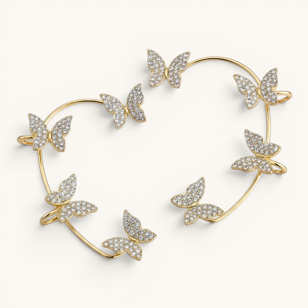 TITLIYA gold-tone non-piercing earcuff set featuring sparkling zircon butterfly accents for a stylish, elegant look.