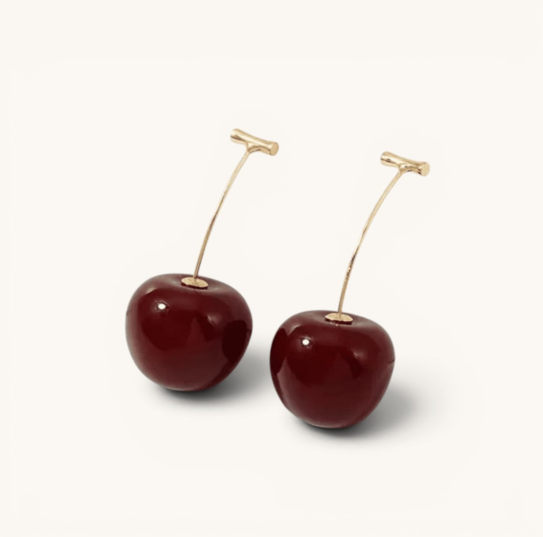 TITLIYA trending Western cherry earrings featuring glossy dark red fruit charms with delicate gold-tone stems.