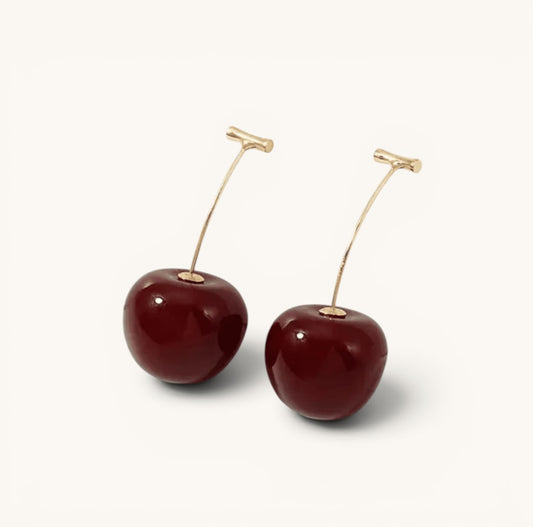 TITLIYA trending Western cherry earrings featuring glossy dark red fruit charms with delicate gold-tone stems.