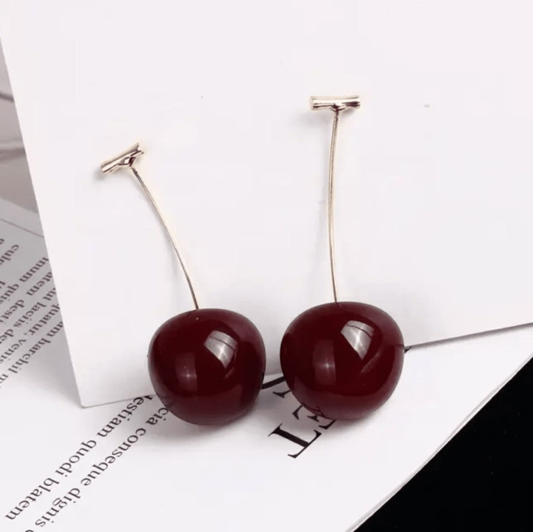TITLIYA trending cherry earrings with glossy dark red fruit charms and gold-tone stems for a stylish daily look.