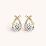 TITLIYA gold-tone crystal cross-shaped earrings with sparkling round stones for elegant daily wear.
