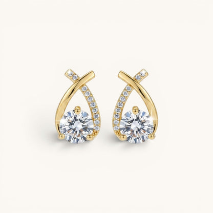 TITLIYA gold-tone crystal cross-shaped earrings with sparkling round stones for elegant daily wear.