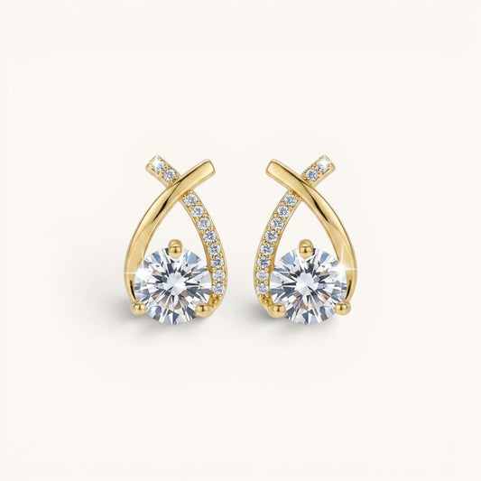 TITLIYA gold-tone crystal cross-shaped earrings with sparkling round stones for elegant daily wear.