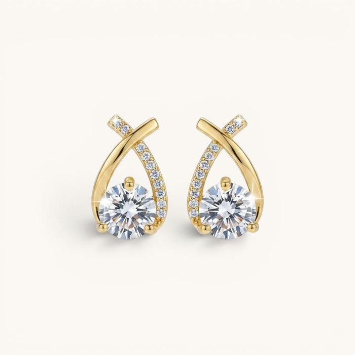 TITLIYA gold-tone crystal cross-shaped earrings with sparkling round stones for elegant daily wear.
