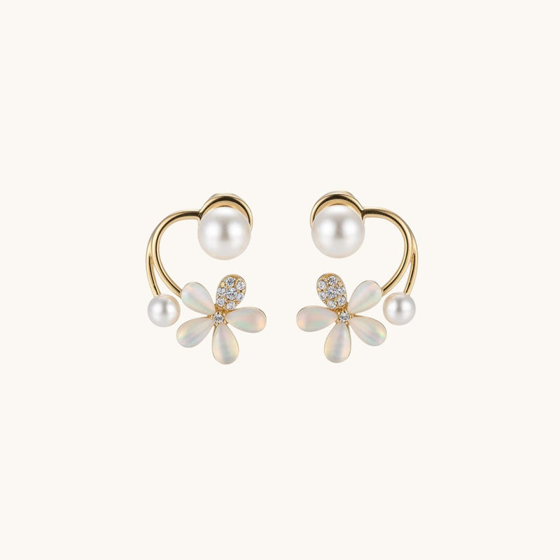 Flower With One Crystal Leaf Shape Korean Earring
