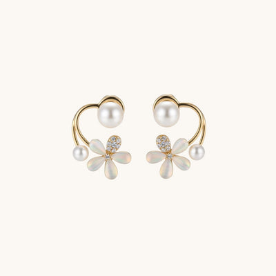 Flower With One Crystal Leaf Shape Korean Earring