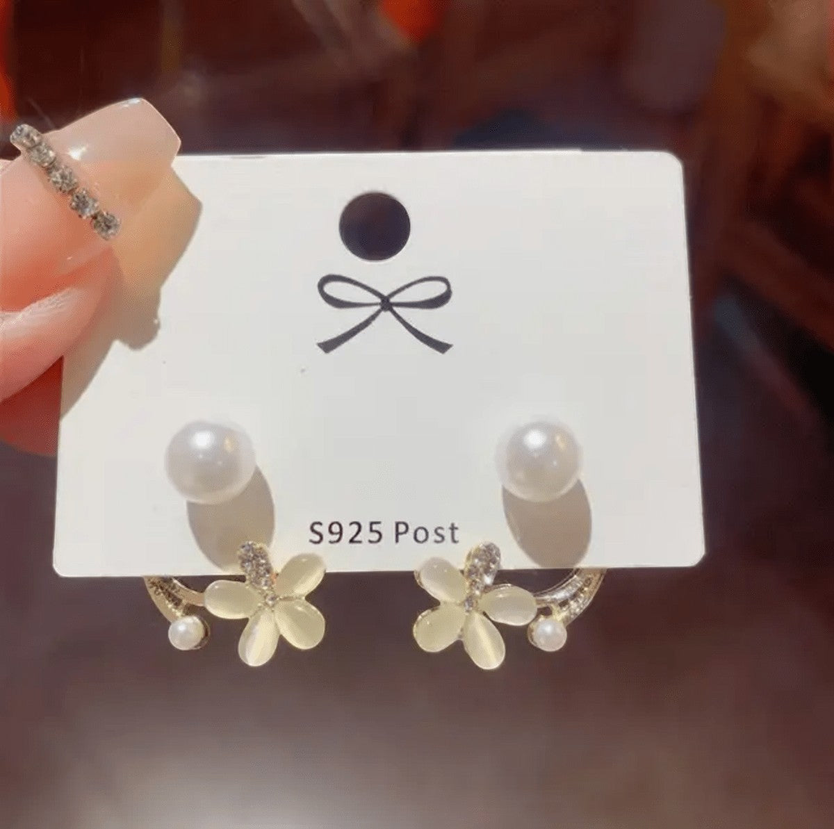 TITLIYA Korean-style flower earrings with crystal accents, pearl studs, and S925 silver posts for elegant daily wear.