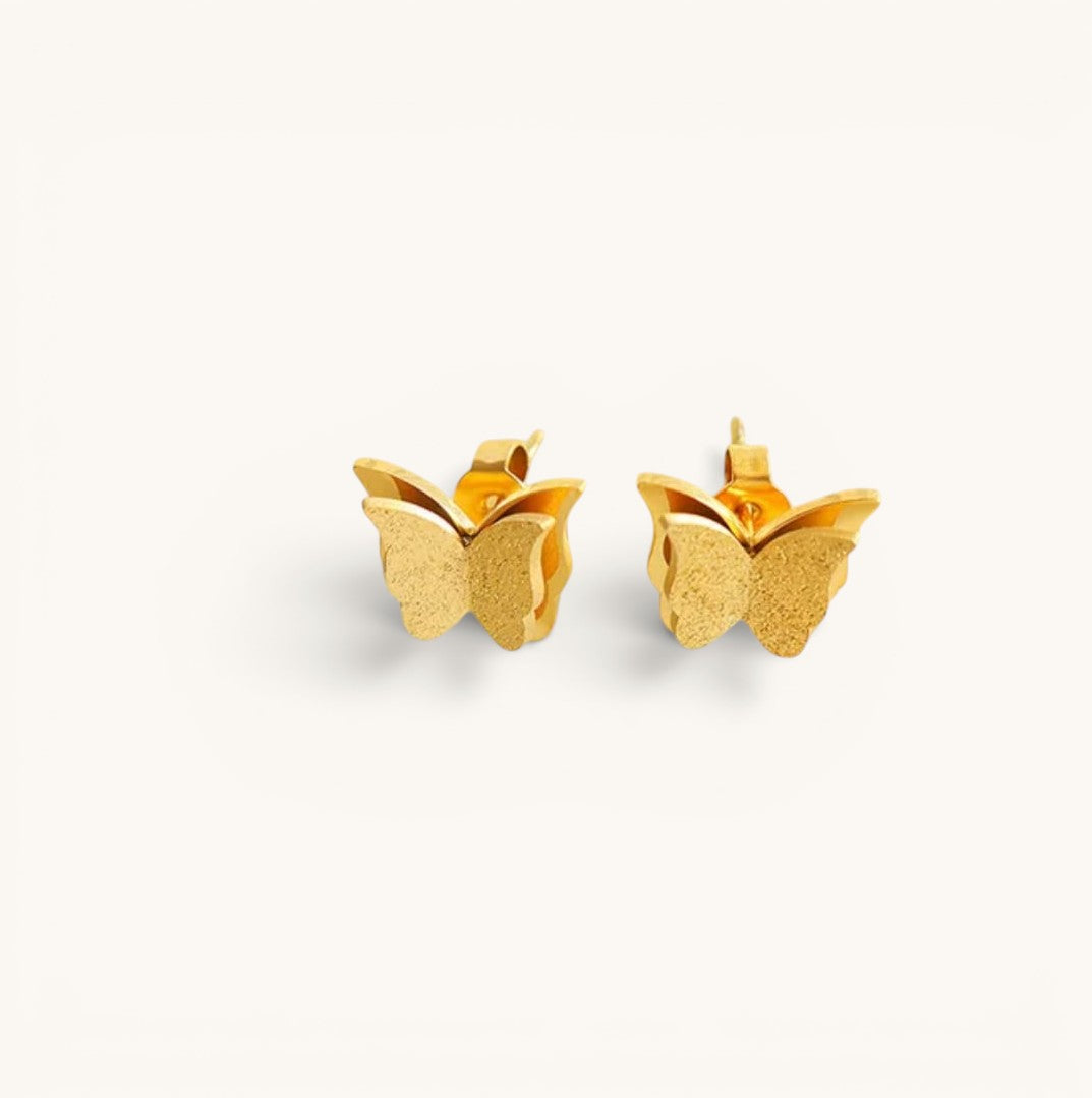 TITLIYA gold-toned butterfly stud earrings with a textured finish, perfect for daily wear or elegant gifting.